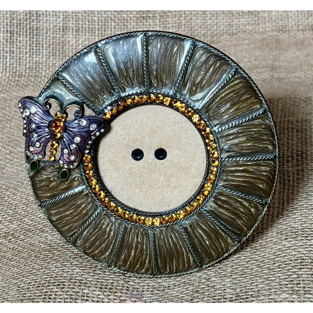 Bombay Company Butterfly Small Round Picture Frame Crystal Enamel Metal